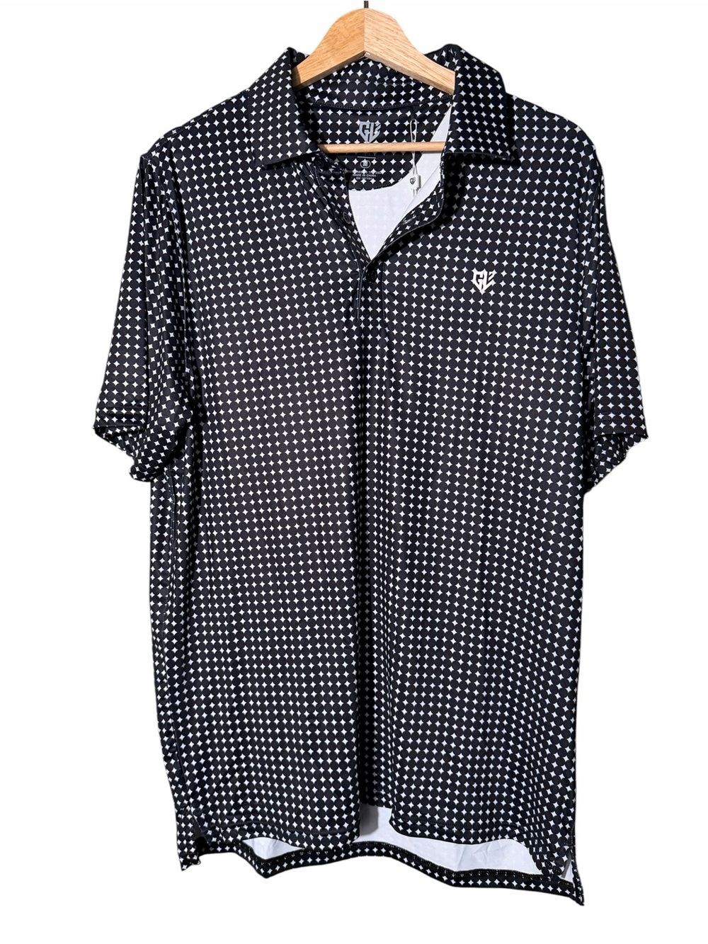 Men's Black Patterned Short-Sleeve Polo